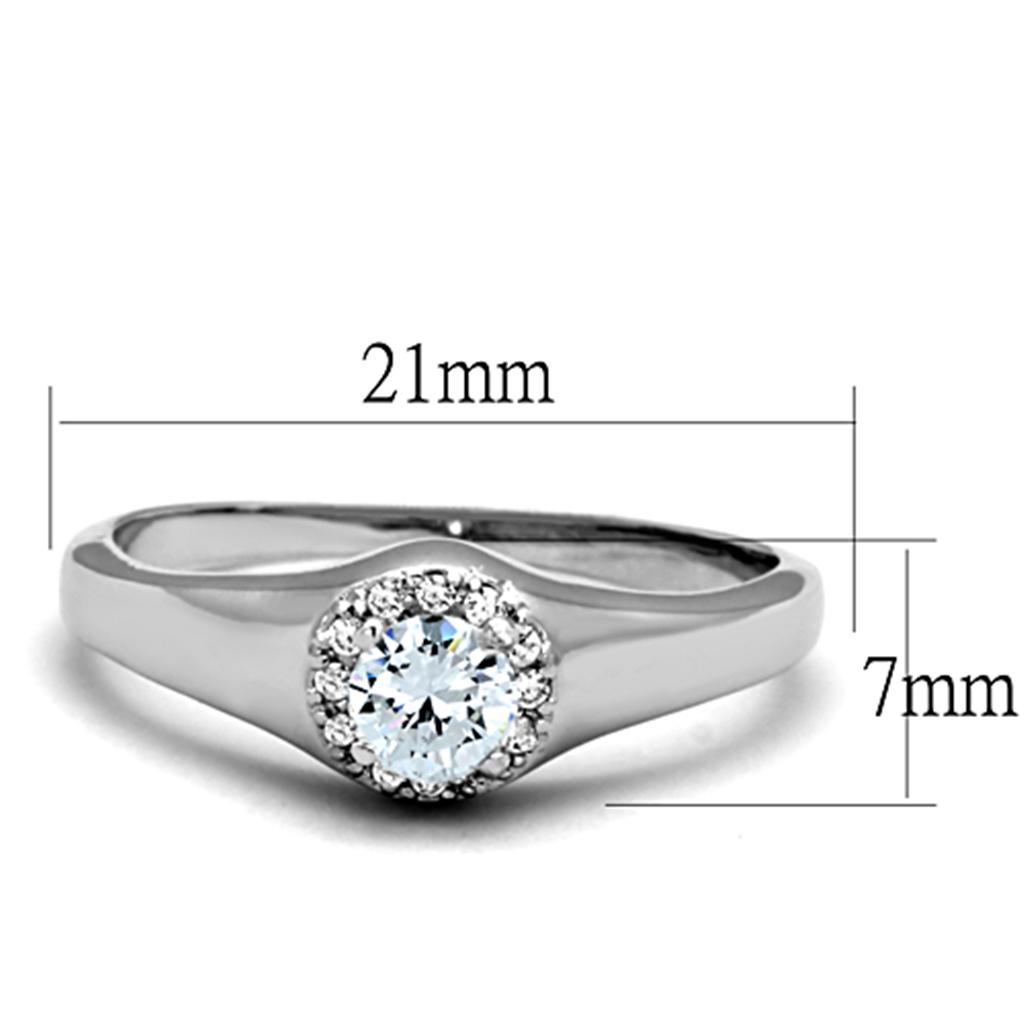 3W780 Rhodium Brass Ring featuring a clear AAA Grade CZ stone, elegantly designed for durability and style.