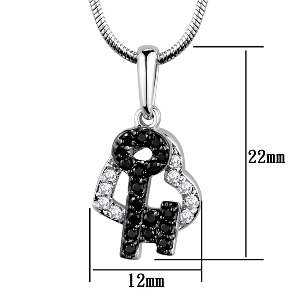 3W799 Rhodium and Ruthenium Brass Chain Pendant featuring AAA Grade CZ in black diamond color, elegantly designed for versatile wear.