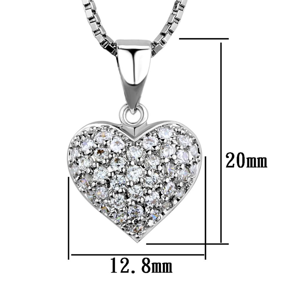 3W793 Rhodium Brass Chain Pendant featuring a clear AAA Grade CZ stone, elegantly designed for versatile wear.