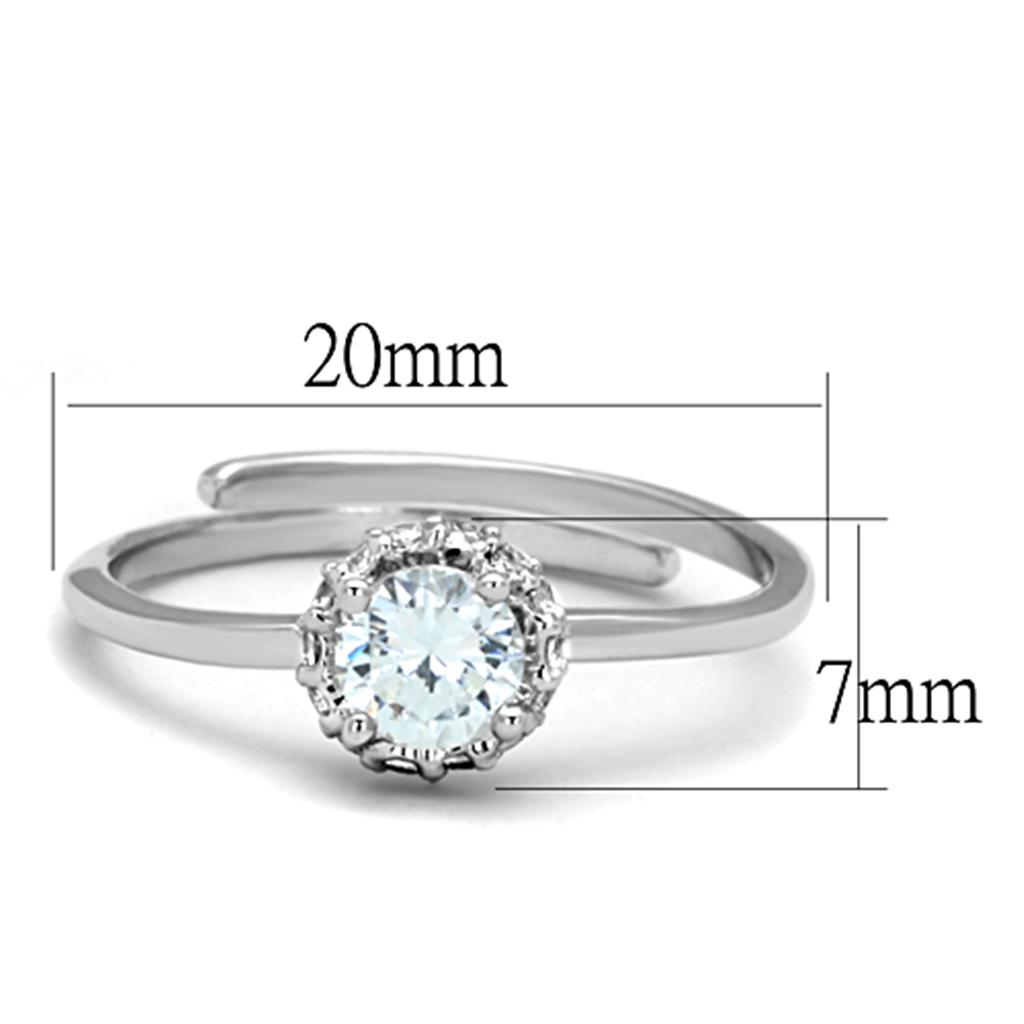 3W795 Rhodium Brass Ring featuring a clear AAA Grade CZ stone, showcasing its elegant design and luxurious finish.