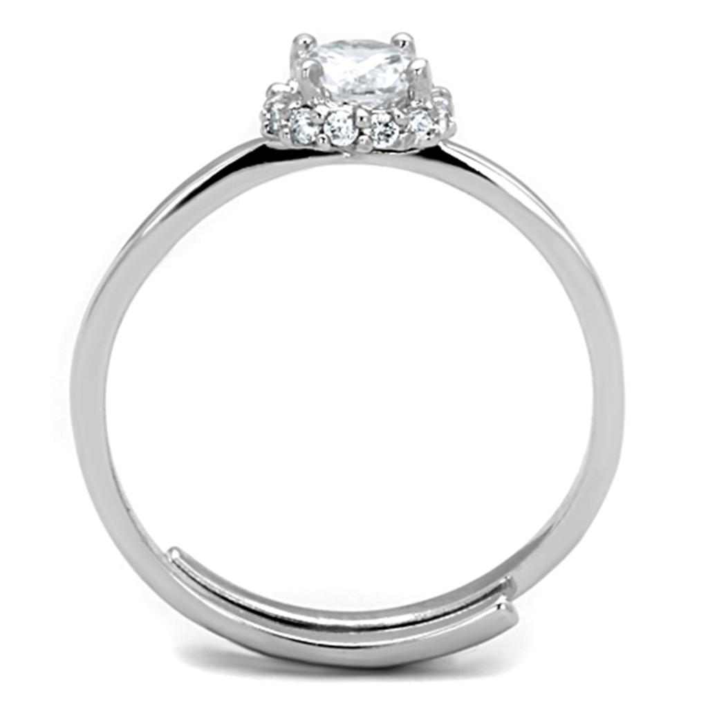 3W795 Rhodium Brass Ring featuring a clear AAA Grade CZ stone, showcasing its elegant design and luxurious finish.