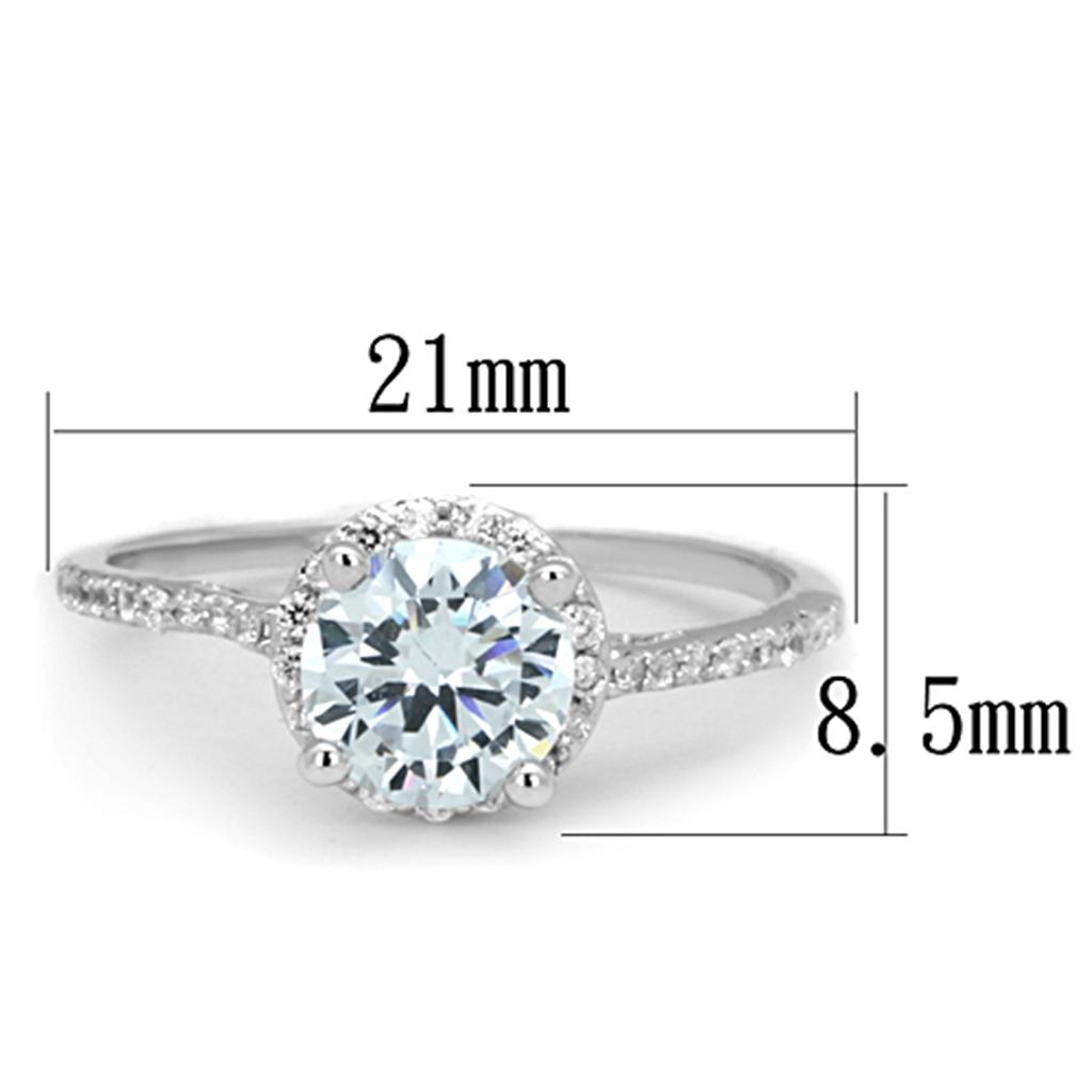 3W801 Rhodium Brass Ring featuring a clear AAA Grade CZ stone, showcasing its elegant design and sparkling finish.