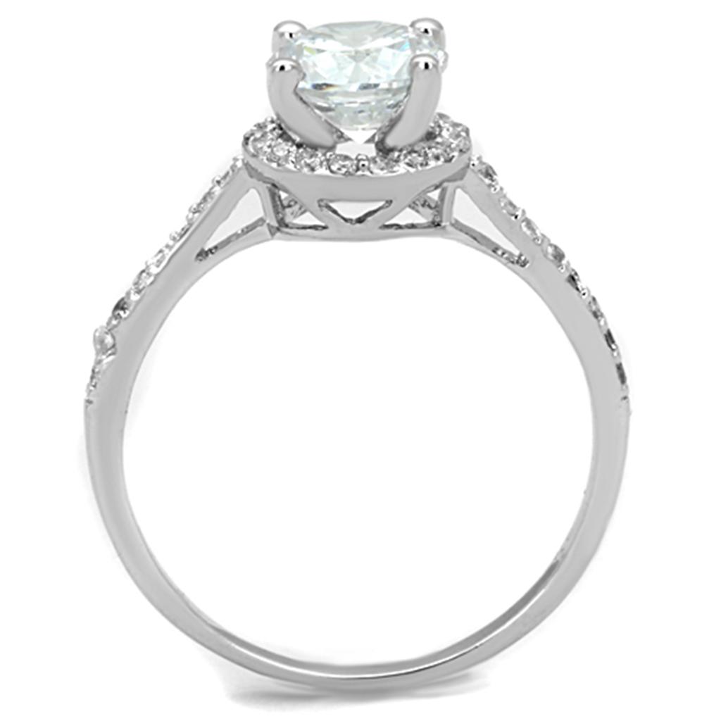 3W801 Rhodium Brass Ring featuring a clear AAA Grade CZ stone, showcasing its elegant design and sparkling finish.