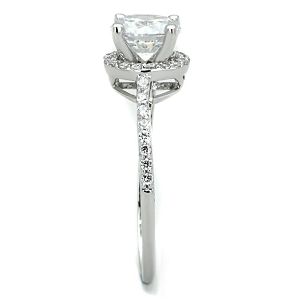 3W801 Rhodium Brass Ring featuring a clear AAA Grade CZ stone, showcasing its elegant design and sparkling finish.