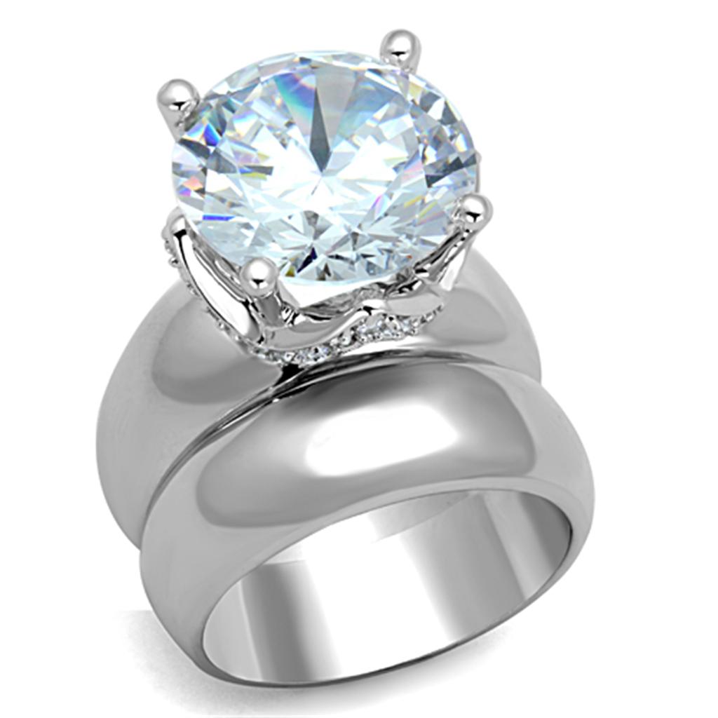 3W802 Rhodium Brass Ring featuring a clear AAA Grade CZ stone, showcasing its elegant design and luxurious finish.