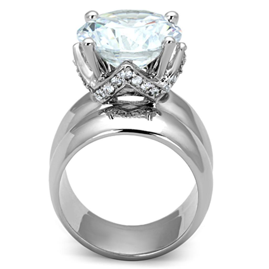 3W802 Rhodium Brass Ring featuring a clear AAA Grade CZ stone, showcasing its elegant design and luxurious finish.