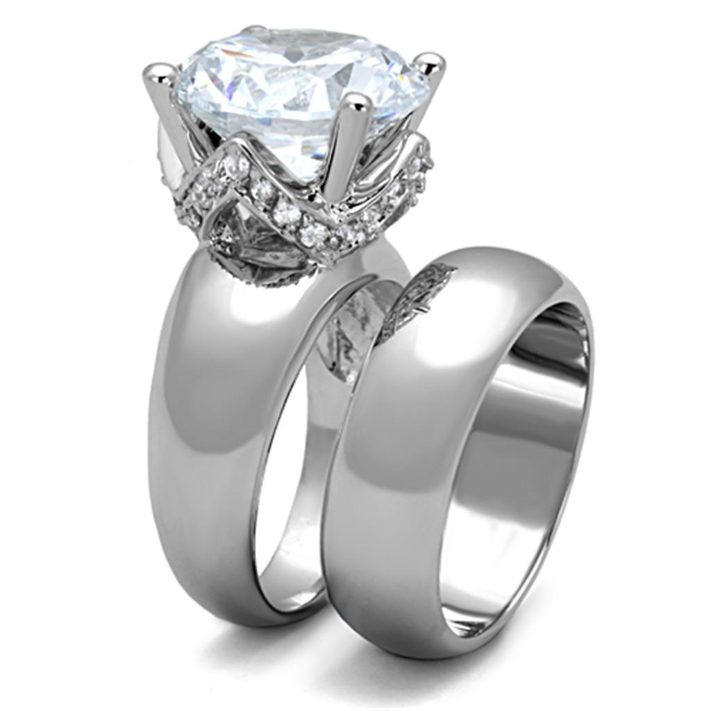 3W802 Rhodium Brass Ring featuring a clear AAA Grade CZ stone, showcasing its elegant design and luxurious finish.