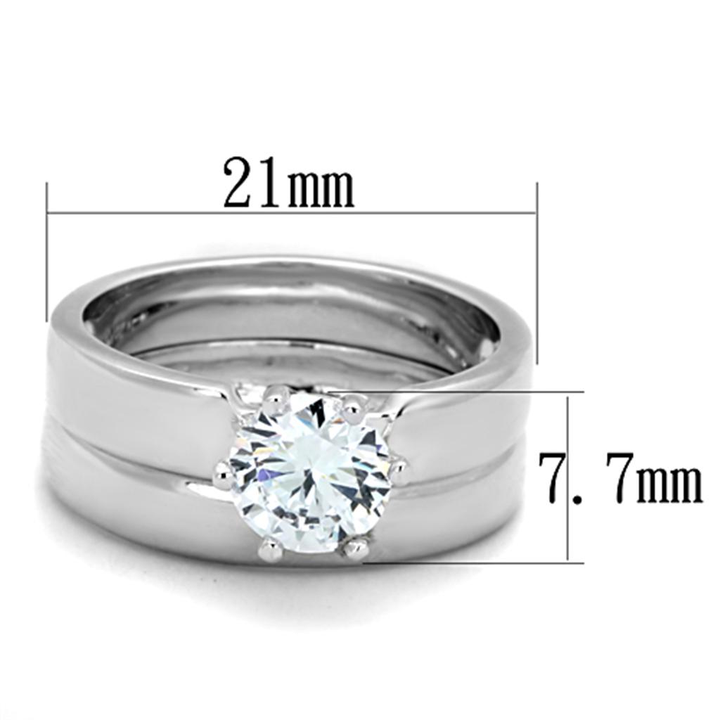 3W805 Rhodium Brass Ring featuring a clear AAA Grade CZ stone, showcasing its elegant design and luxurious finish.