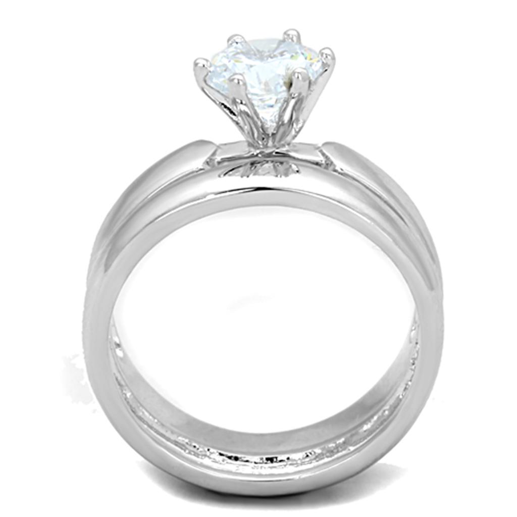 3W805 Rhodium Brass Ring featuring a clear AAA Grade CZ stone, showcasing its elegant design and luxurious finish.