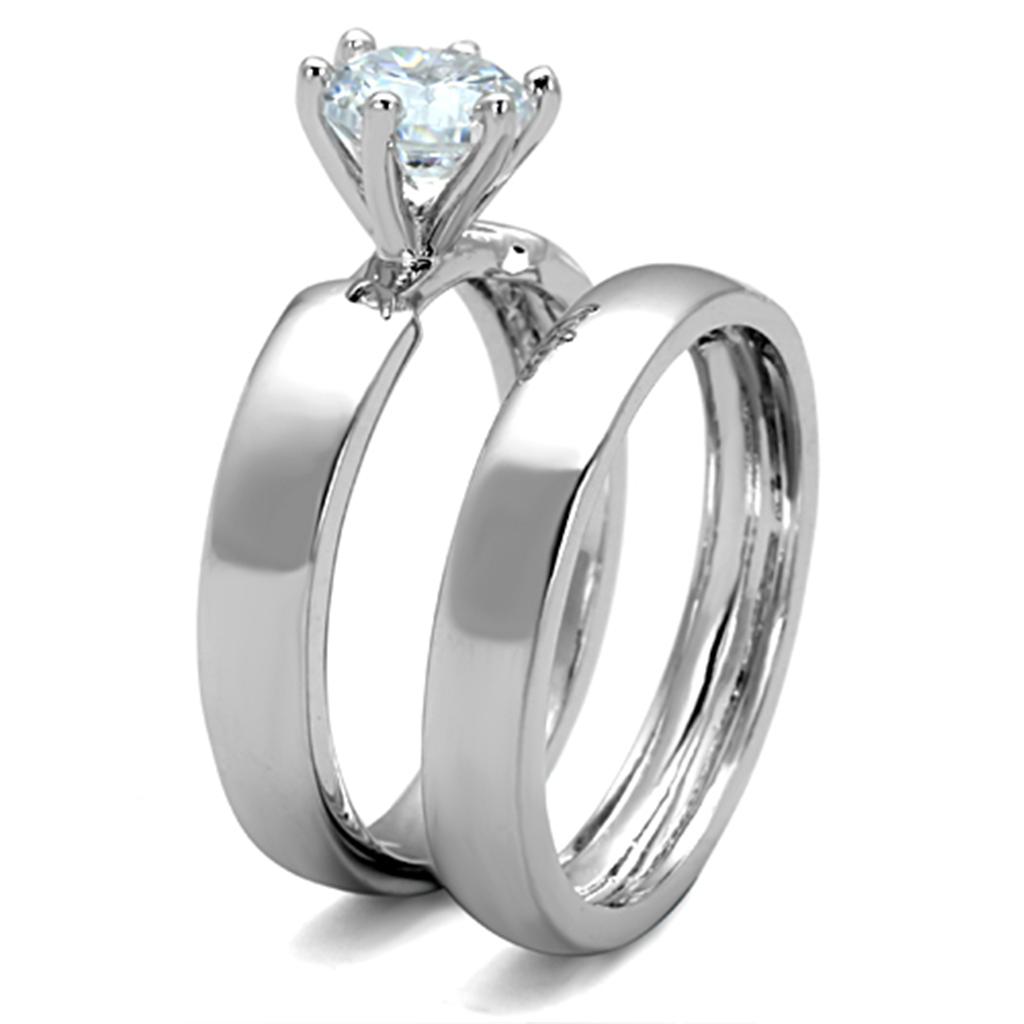 3W805 Rhodium Brass Ring featuring a clear AAA Grade CZ stone, showcasing its elegant design and luxurious finish.