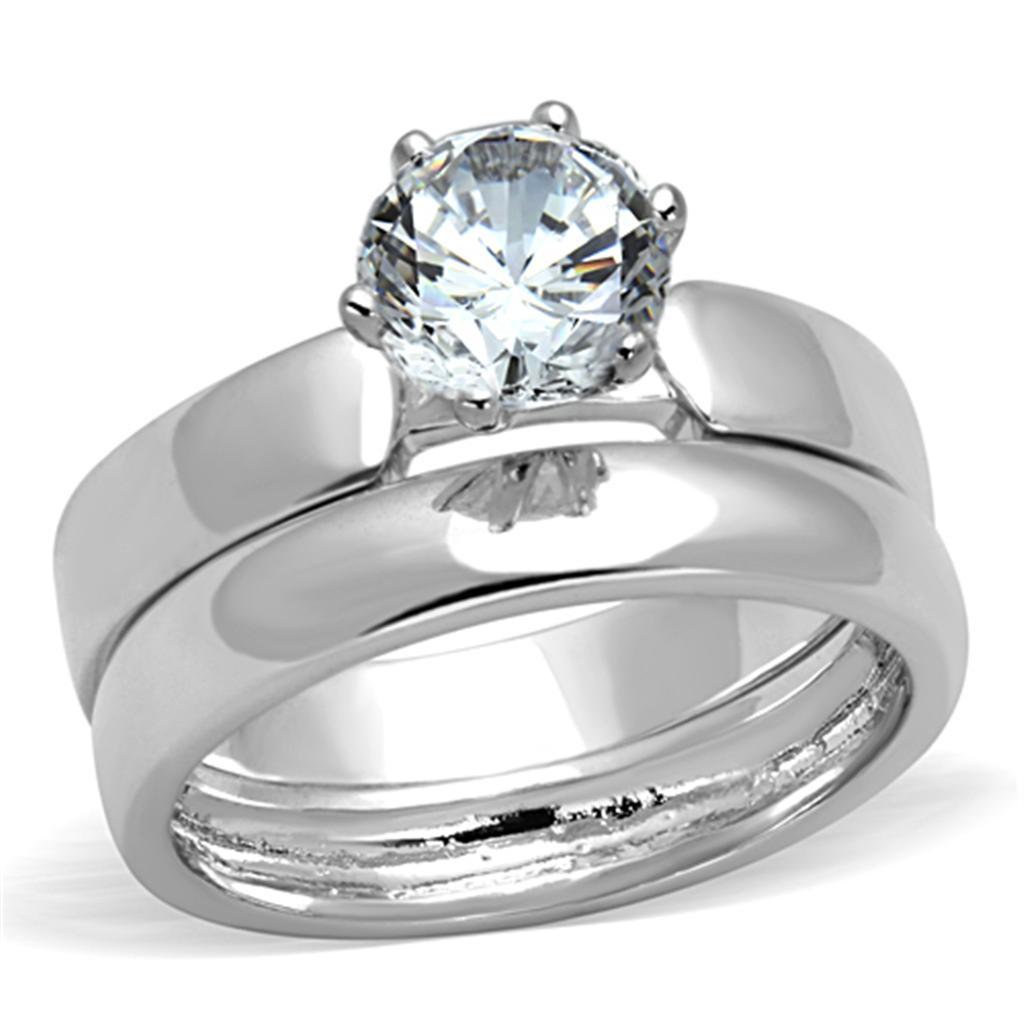 3W805 Rhodium Brass Ring featuring a clear AAA Grade CZ stone, showcasing its elegant design and luxurious finish.