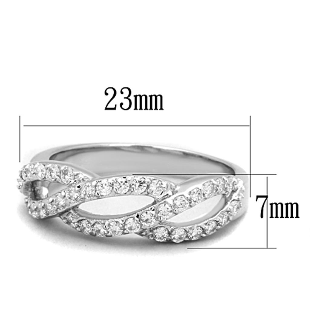 3W809 Rhodium Brass Ring featuring a clear AAA Grade CZ stone, showcasing its elegant design and shiny finish.