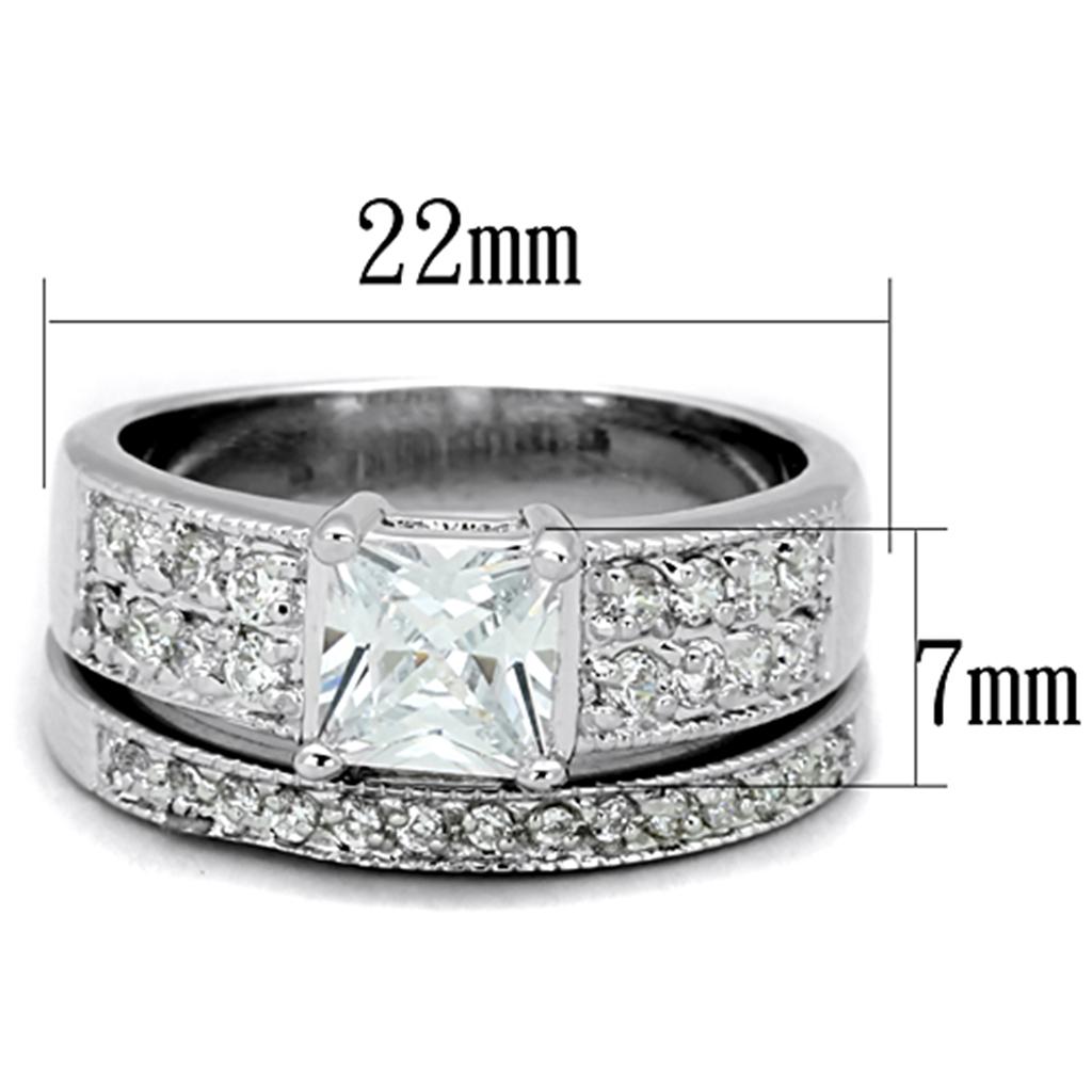 3W817 Rhodium Brass Ring featuring a clear AAA Grade CZ center stone, showcasing its elegant design and high-quality craftsmanship.