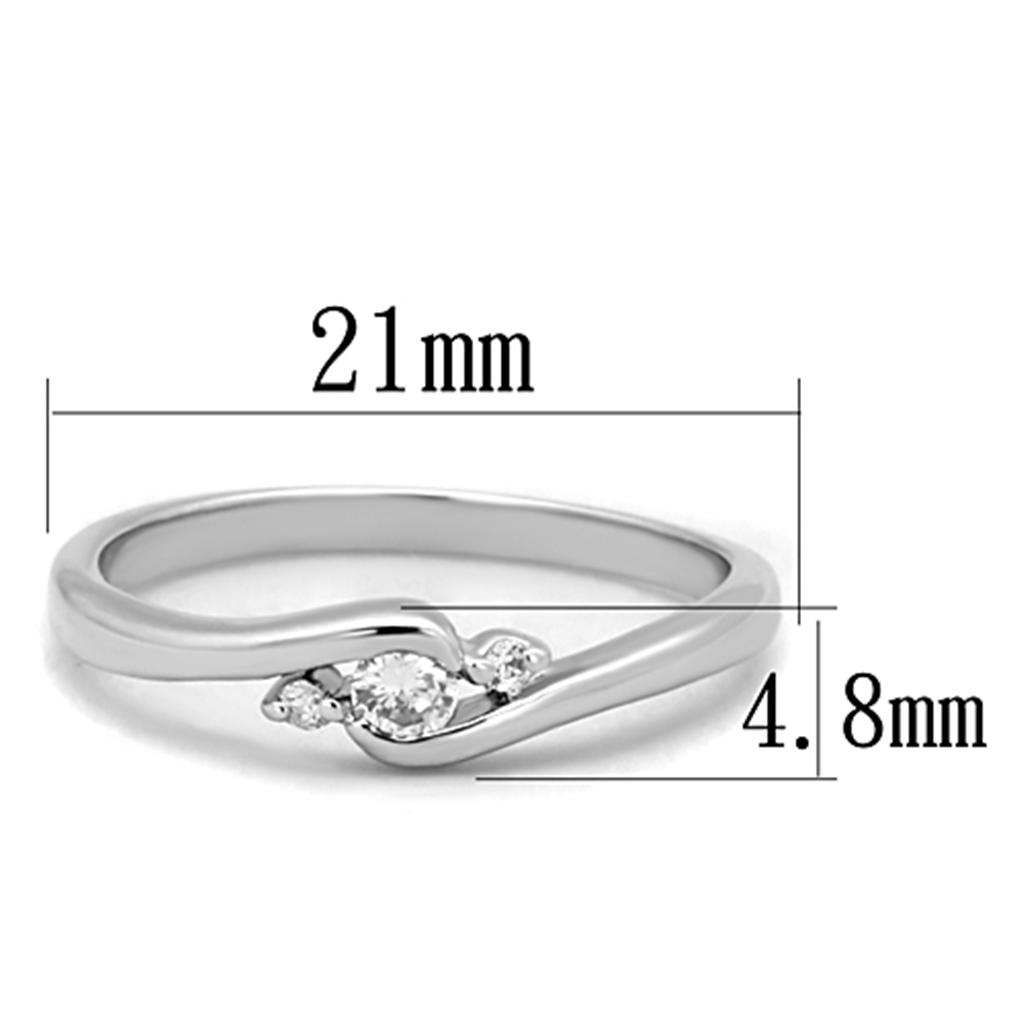 3W822 Rhodium Brass Ring featuring a clear AAA Grade CZ stone, showcasing its elegant design and high-quality finish.