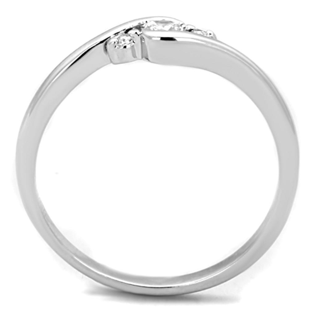 3W822 Rhodium Brass Ring featuring a clear AAA Grade CZ stone, showcasing its elegant design and high-quality finish.