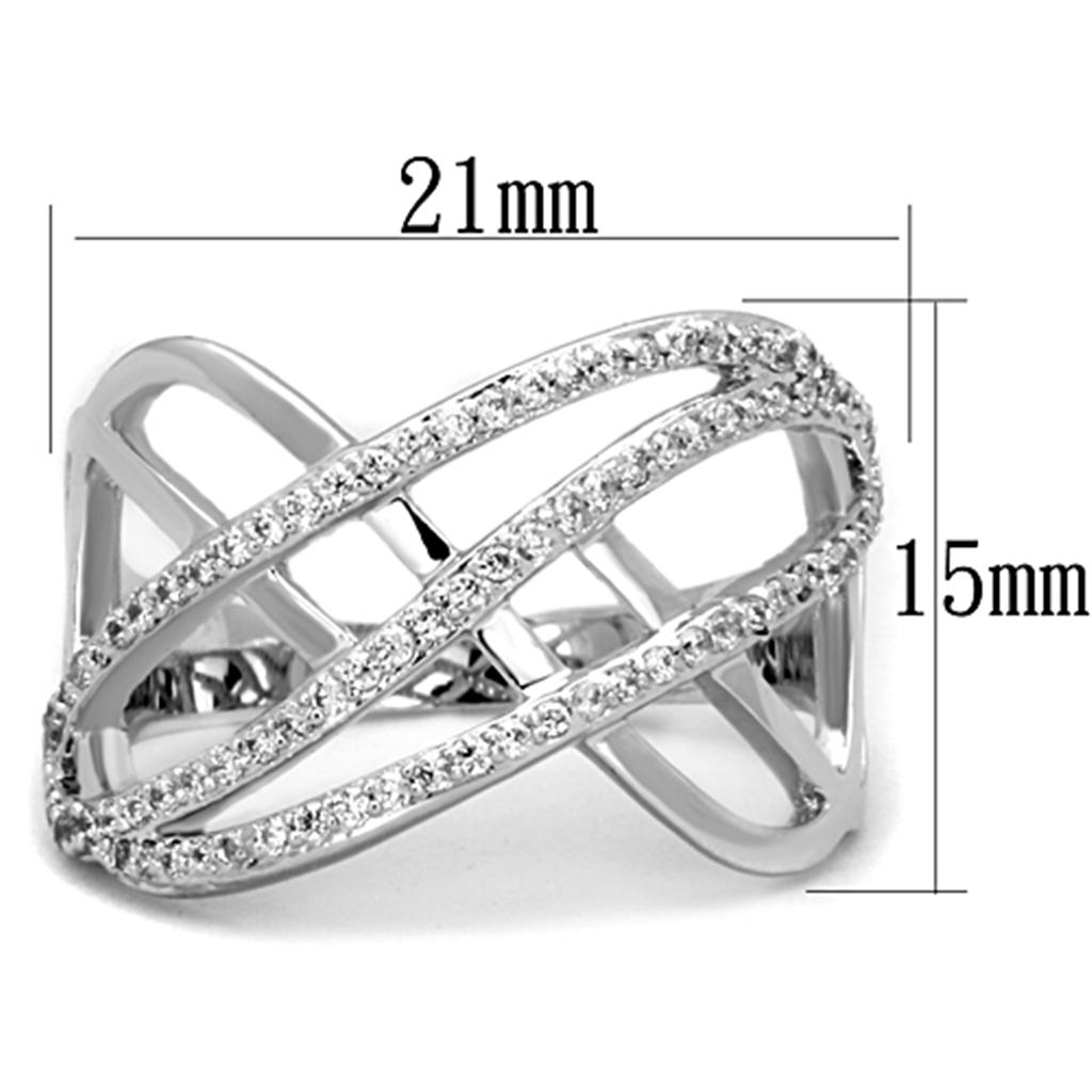 3W823 Rhodium Brass Ring featuring a clear AAA Grade CZ stone, showcasing its elegant design and luxurious finish.