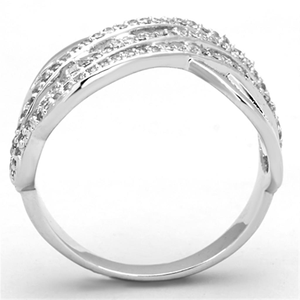 3W823 Rhodium Brass Ring featuring a clear AAA Grade CZ stone, showcasing its elegant design and luxurious finish.