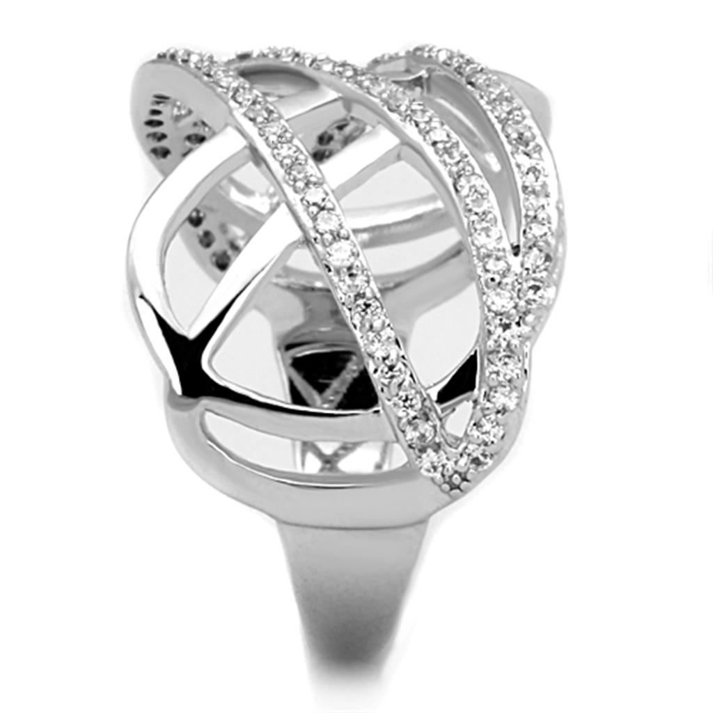 3W823 Rhodium Brass Ring featuring a clear AAA Grade CZ stone, showcasing its elegant design and luxurious finish.