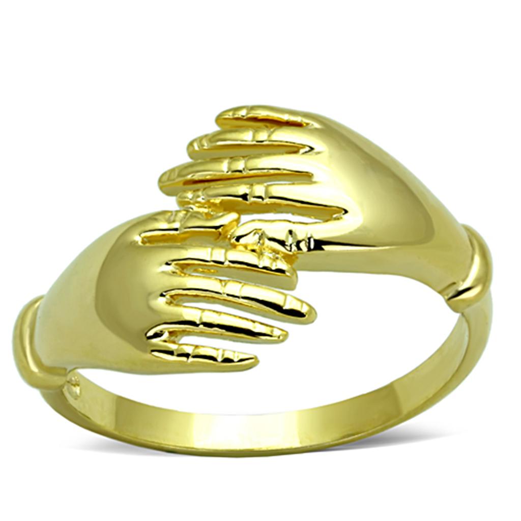 3W834 Gold Brass Ring with a sleek, minimalist design, featuring a luxurious gold finish and no center stone.