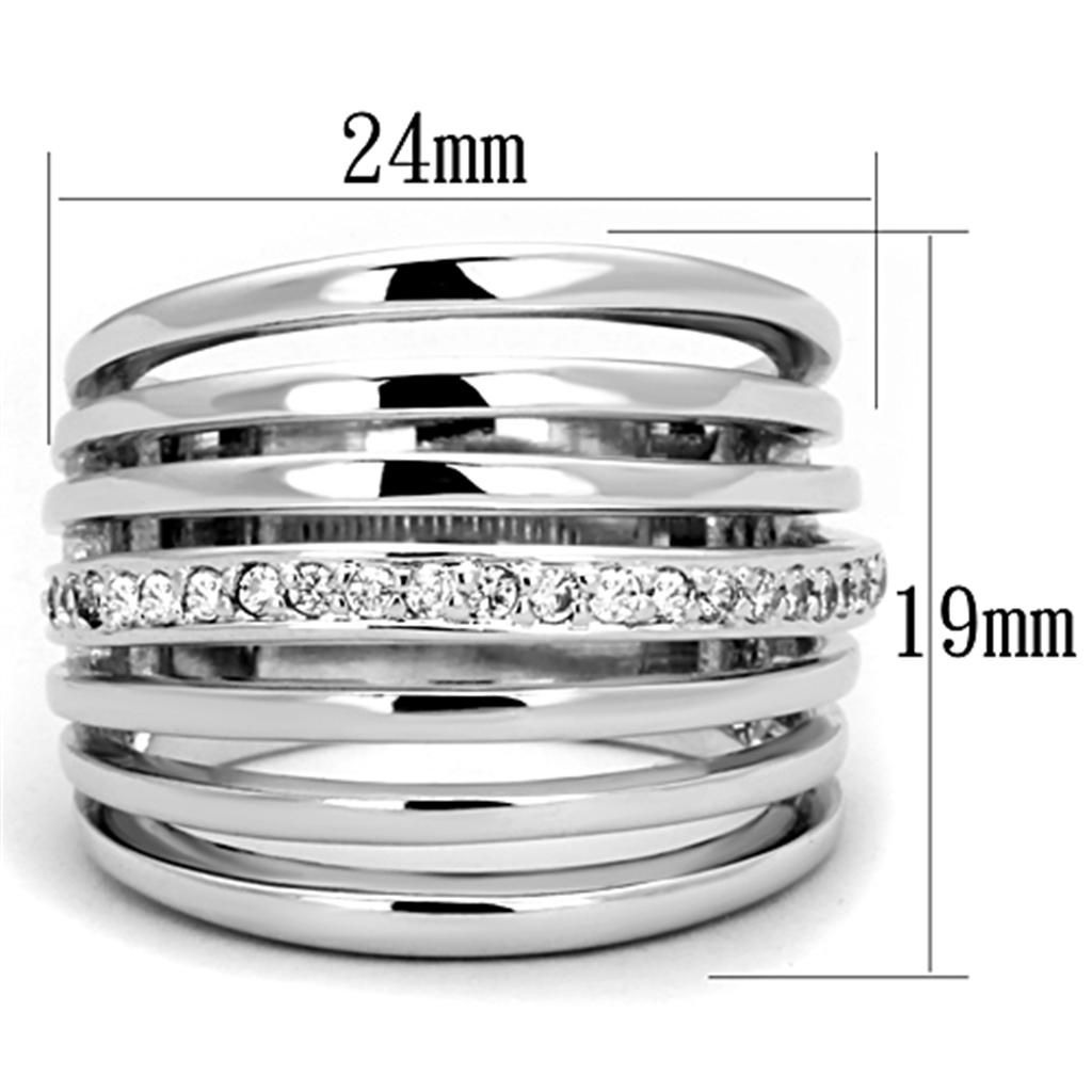 3W837 Rhodium Brass Ring featuring a clear AAA Grade CZ stone, showcasing its elegant design and luxurious finish.