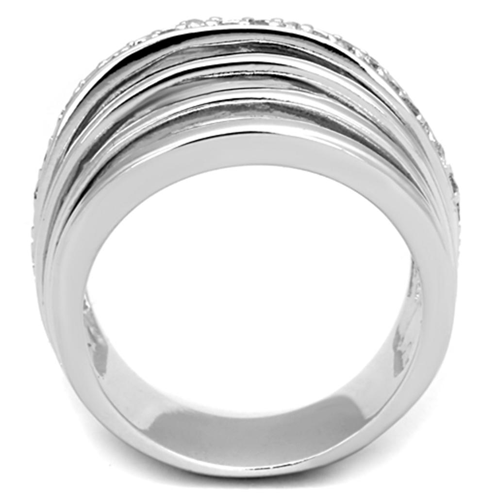 3W837 Rhodium Brass Ring featuring a clear AAA Grade CZ stone, showcasing its elegant design and luxurious finish.