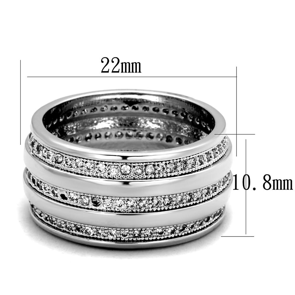 3W884 Rhodium Brass Ring featuring a clear AAA Grade CZ stone, showcasing its elegant design and luxurious finish.