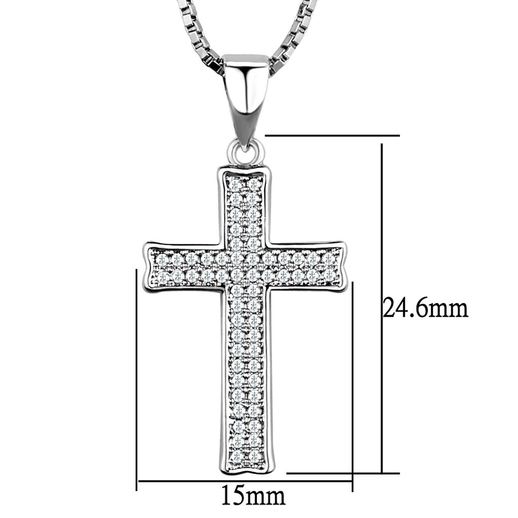 3W846 Rhodium Brass Chain Pendant featuring a clear AAA Grade CZ stone, showcasing its elegant design and luxurious finish.