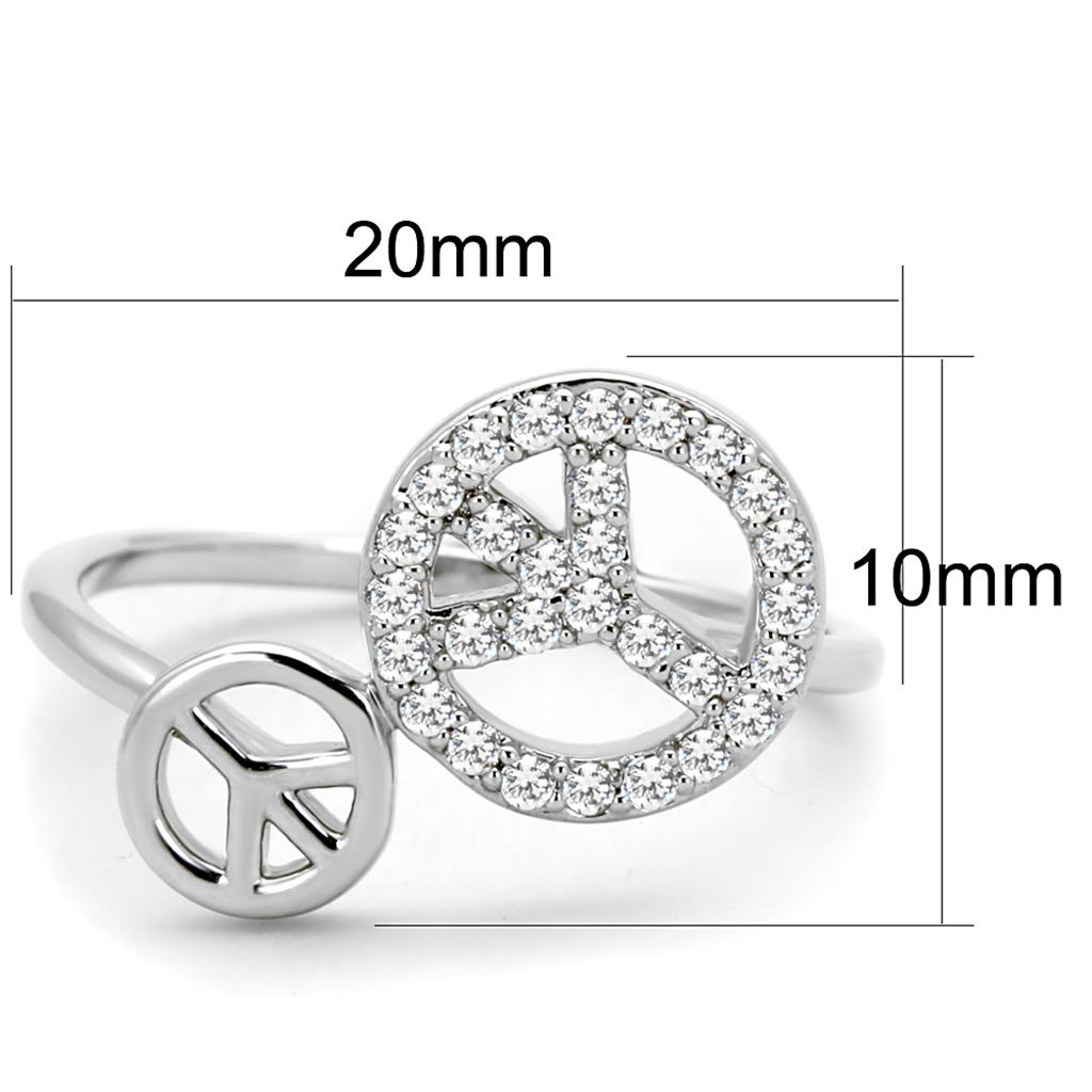 3W853 Rhodium Brass Ring featuring a clear AAA Grade CZ stone, showcasing its elegant design and shiny finish.