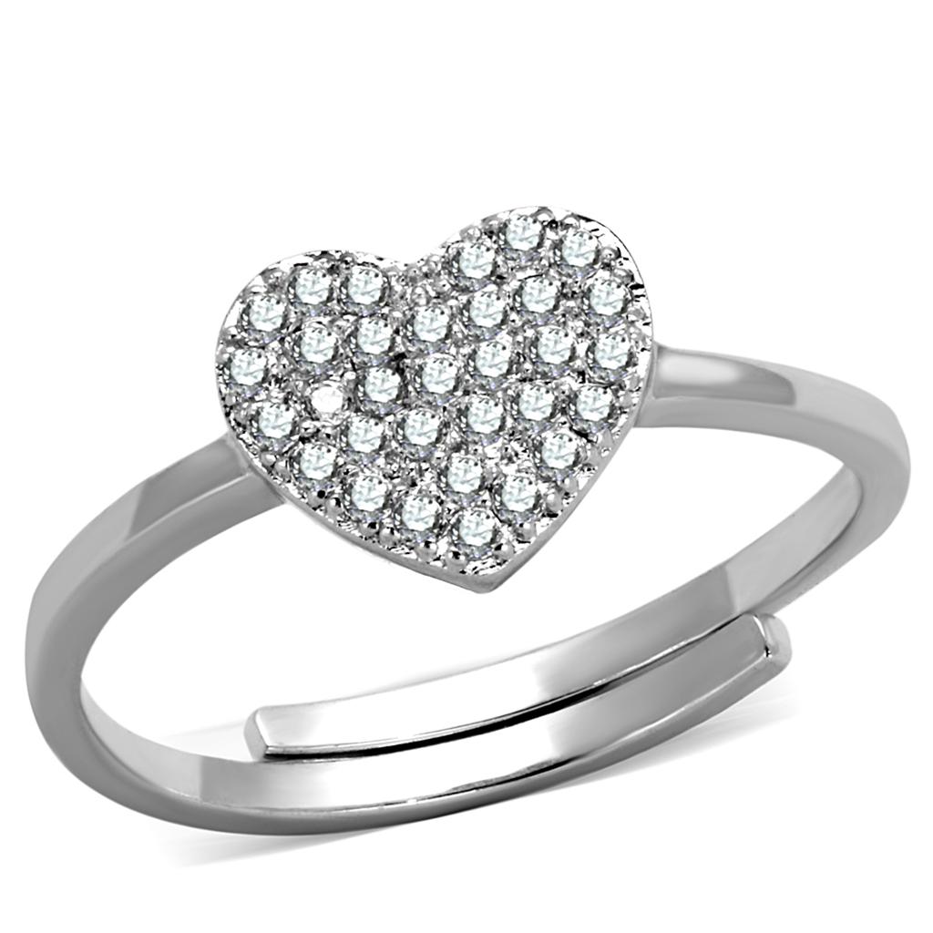 3W865 Rhodium Brass Ring featuring a clear AAA Grade CZ stone, showcasing its elegant design and luxurious finish.