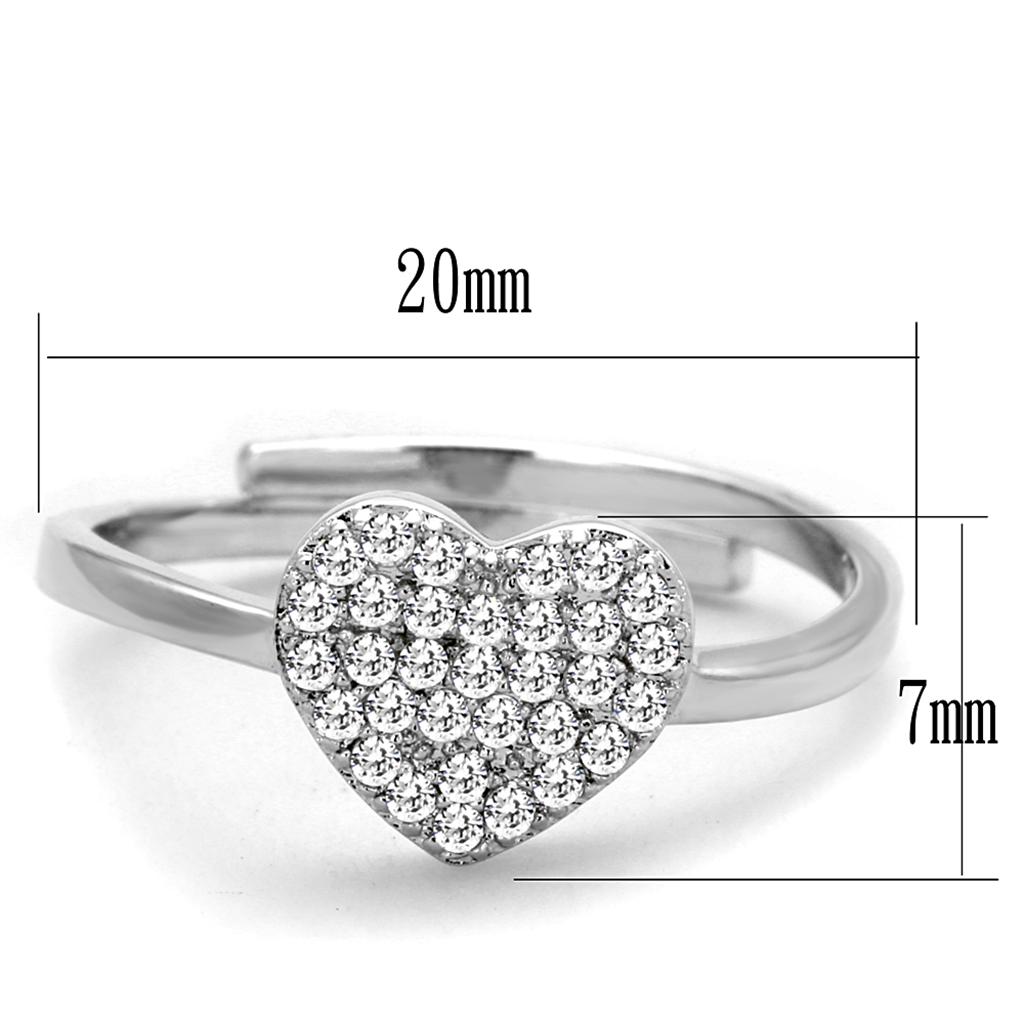 3W865 Rhodium Brass Ring featuring a clear AAA Grade CZ stone, showcasing its elegant design and luxurious finish.