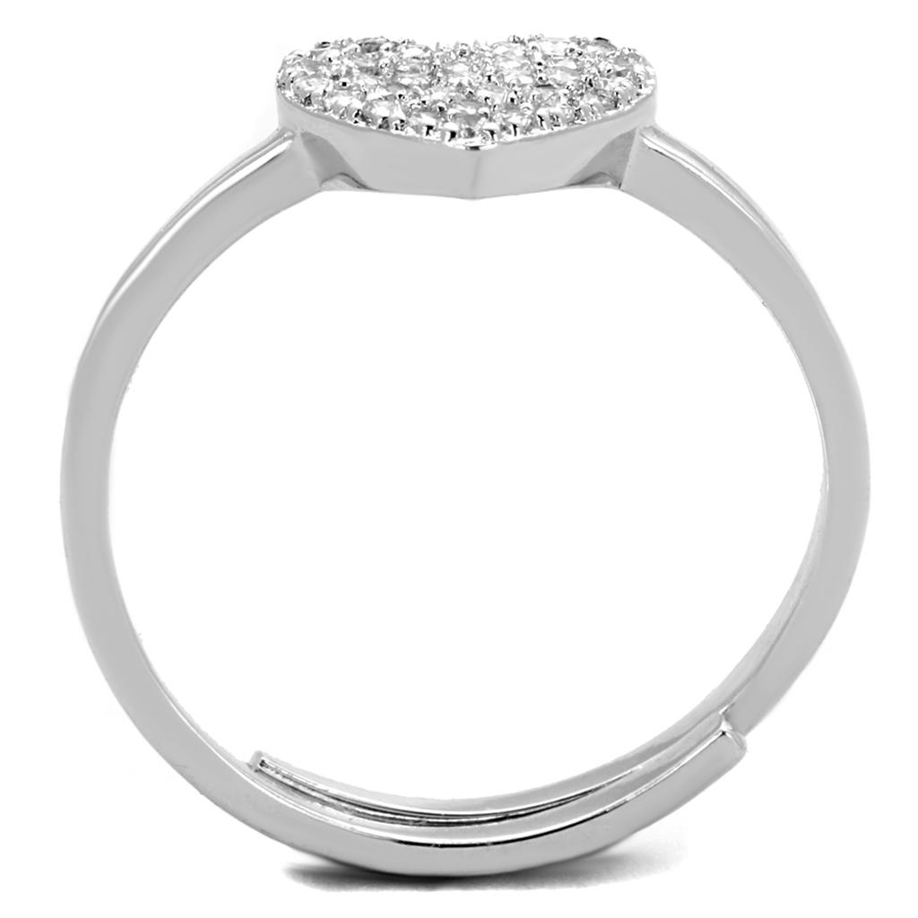 3W865 Rhodium Brass Ring featuring a clear AAA Grade CZ stone, showcasing its elegant design and luxurious finish.