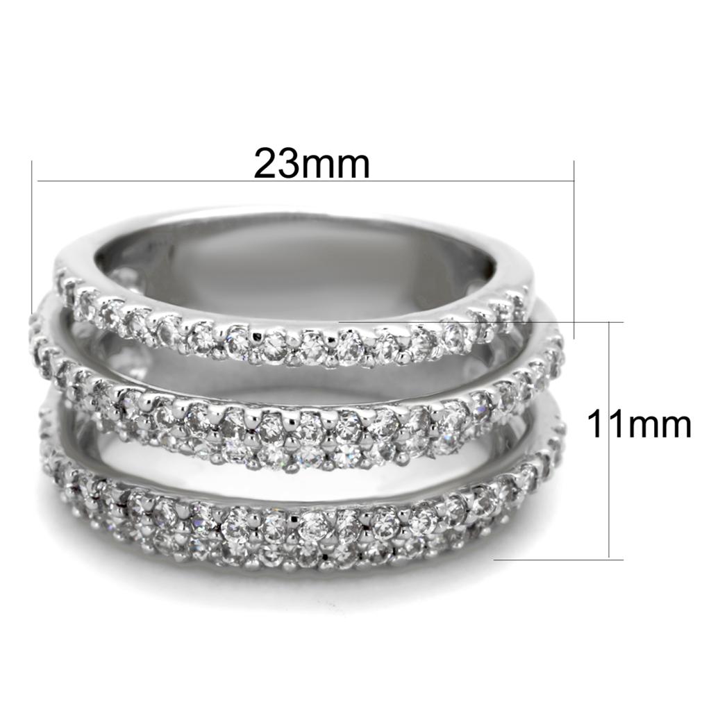 3W871 Rhodium Brass Ring featuring a clear AAA Grade CZ center stone, showcasing its elegant design and luxurious finish.