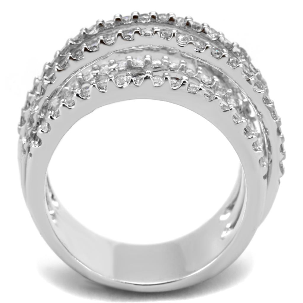 3W871 Rhodium Brass Ring featuring a clear AAA Grade CZ center stone, showcasing its elegant design and luxurious finish.