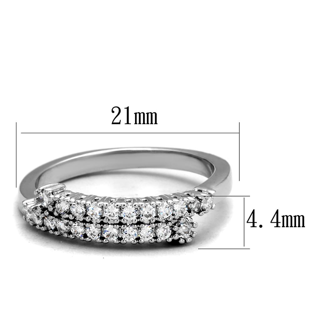 3W879 Rhodium Brass Ring featuring a clear AAA Grade CZ stone, showcasing its elegant design and luxurious finish.