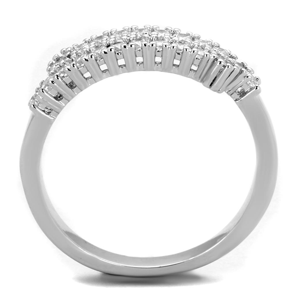 3W879 Rhodium Brass Ring featuring a clear AAA Grade CZ stone, showcasing its elegant design and luxurious finish.