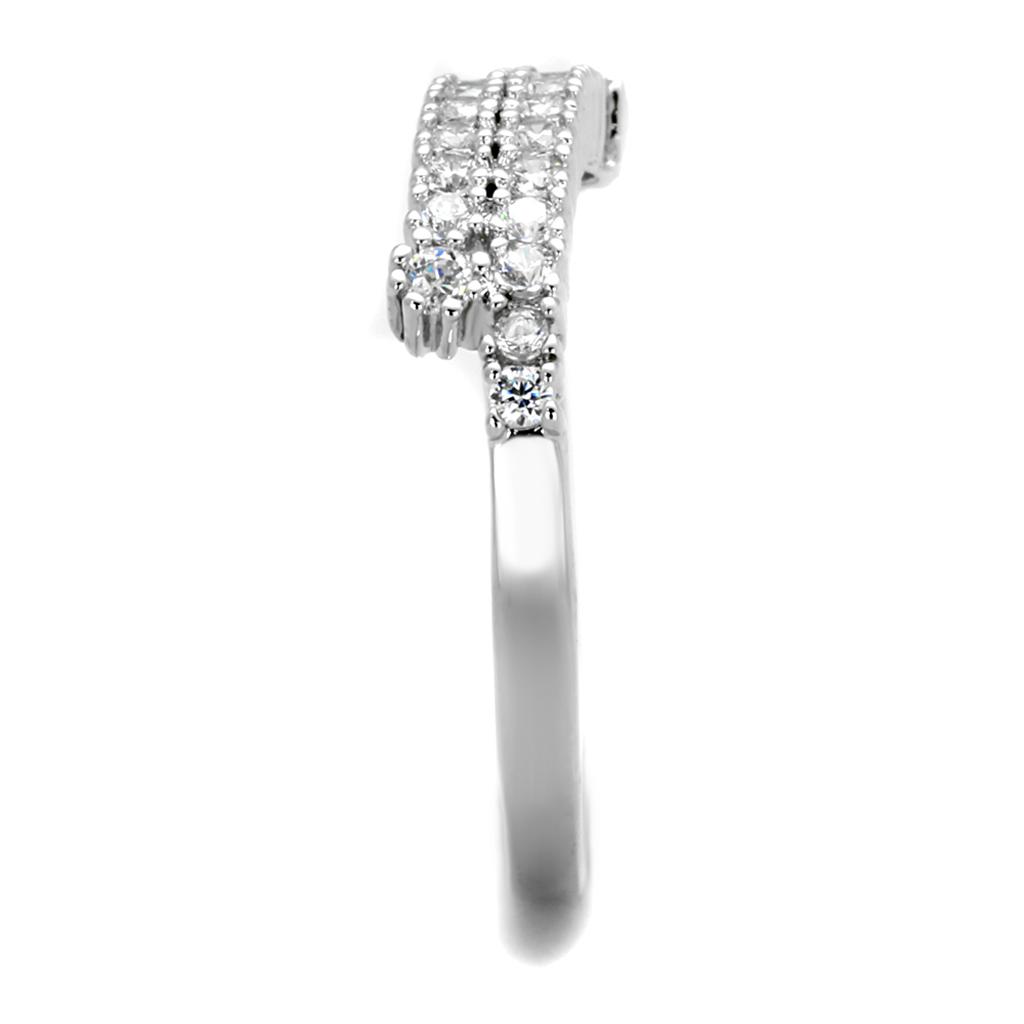 3W879 Rhodium Brass Ring featuring a clear AAA Grade CZ stone, showcasing its elegant design and luxurious finish.