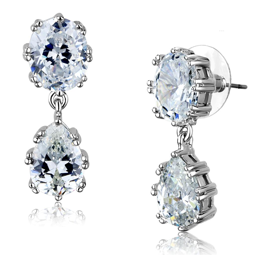 Elegant 3W897 Rhodium Brass Earrings featuring AAA Grade CZ in Clear, showcasing their stunning design and quality.