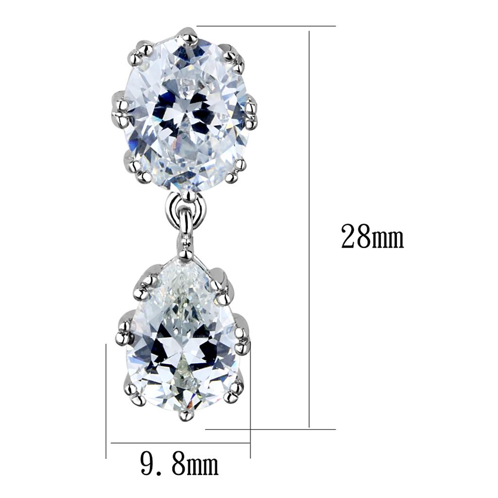 Elegant 3W897 Rhodium Brass Earrings featuring AAA Grade CZ in Clear, showcasing their stunning design and quality.