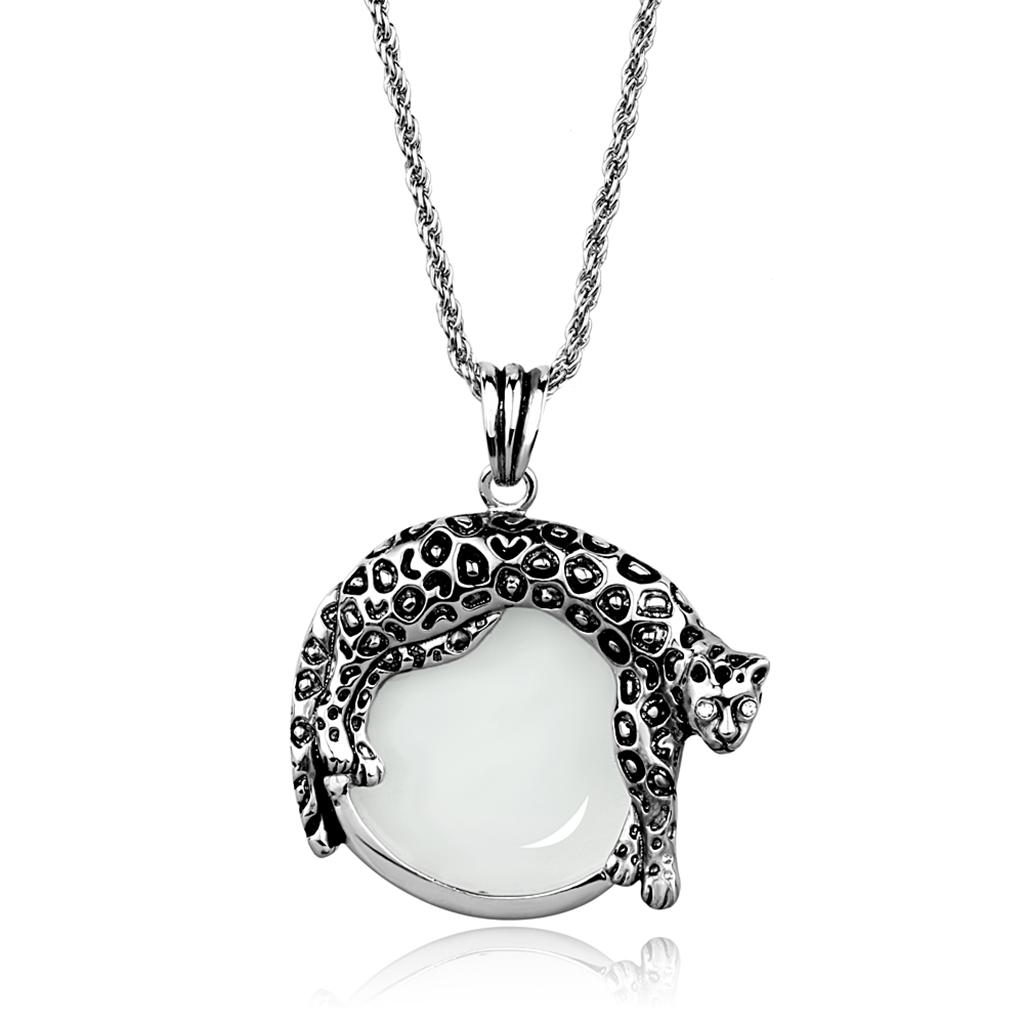 3W908 Rhodium Brass Magnifier pendant featuring clear synthetic glass center stone, elegantly designed for style and functionality.