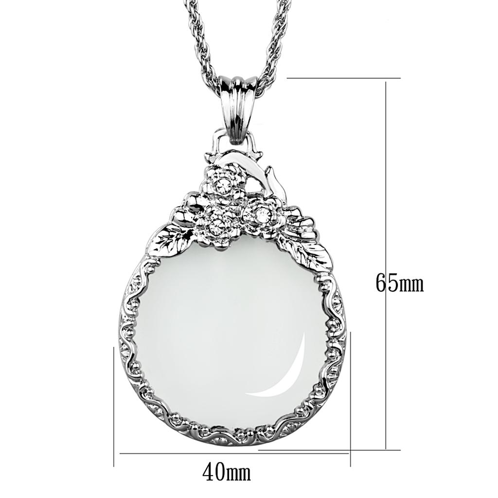 3W920 Rhodium Brass Magnifier pendant featuring a clear top grade crystal centerpiece, elegantly designed for style and functionality.