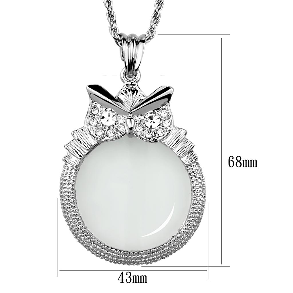 3W921 Rhodium Brass Magnifier pendant featuring a clear top grade crystal centerpiece, elegantly designed for style and functionality.