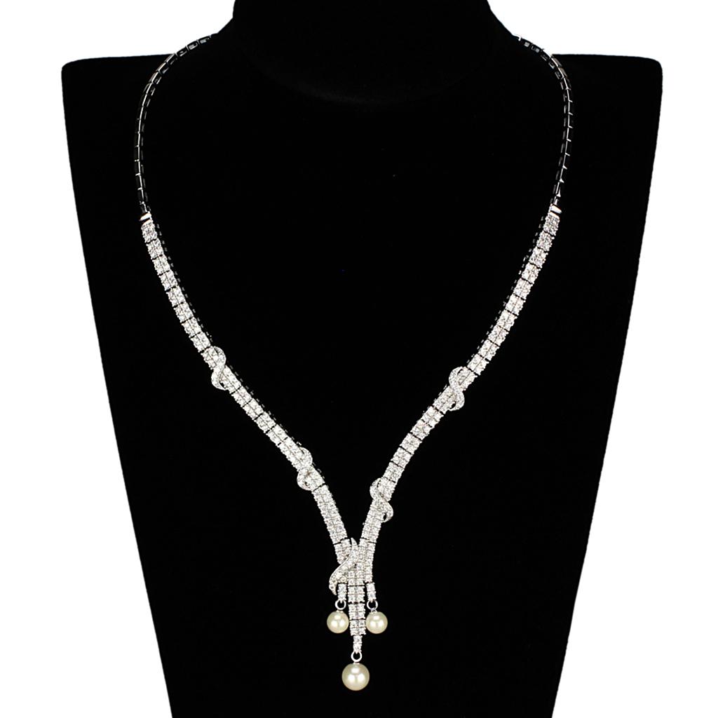 3W939 Rhodium Brass Jewelry Set featuring AAA Grade Clear CZ stones, elegantly designed for special occasions.