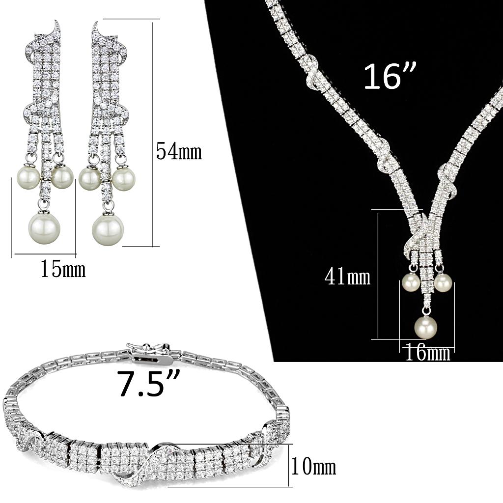 3W939 Rhodium Brass Jewelry Set featuring AAA Grade Clear CZ stones, elegantly designed for special occasions.