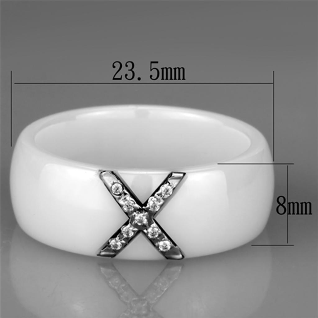 3W948 High Polished Stainless Steel Ring featuring a white ceramic center stone, showcasing a sleek and modern design.