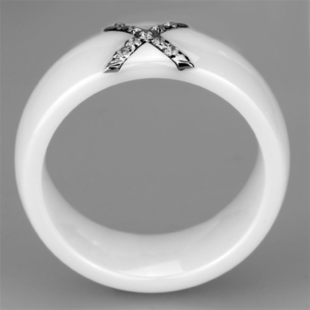 3W948 High Polished Stainless Steel Ring featuring a white ceramic center stone, showcasing a sleek and modern design.