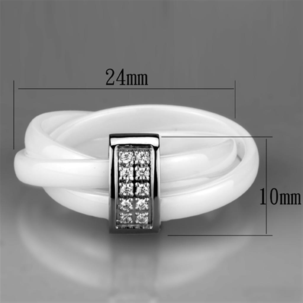 3W951 High Polished Stainless Steel Ring featuring a white ceramic center stone, showcasing a sleek and modern design.