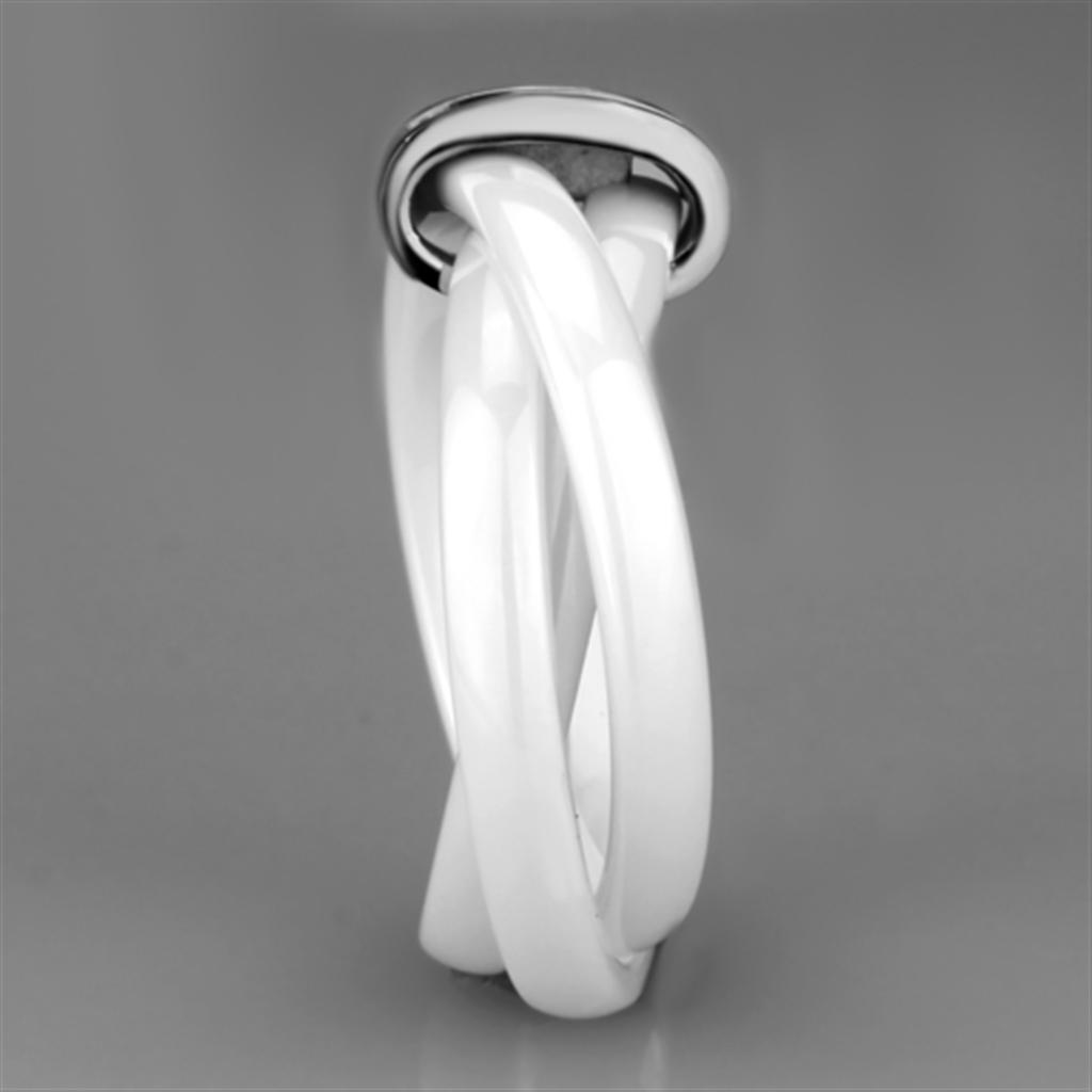 3W951 High Polished Stainless Steel Ring featuring a white ceramic center stone, showcasing a sleek and modern design.