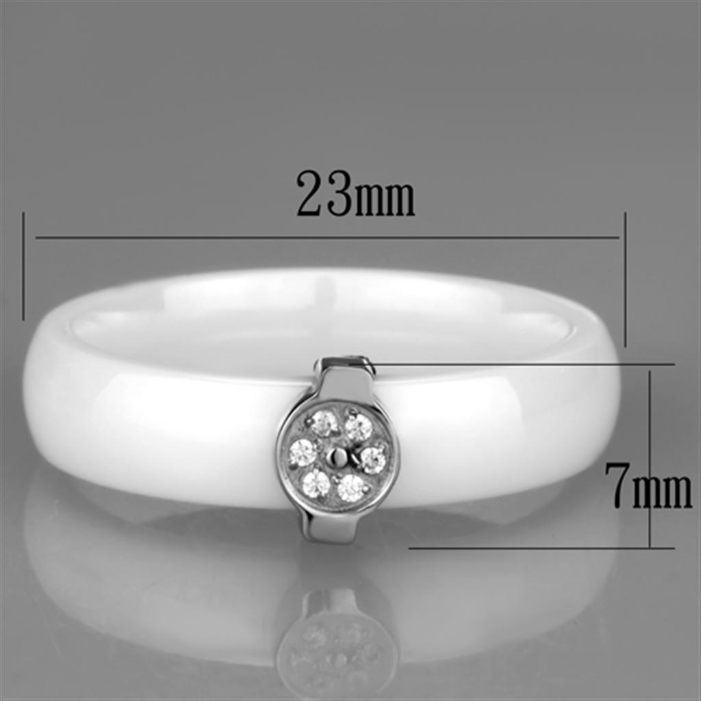 3W958 High Polished Stainless Steel Ring featuring a white ceramic center stone, showcasing a sleek and modern design.