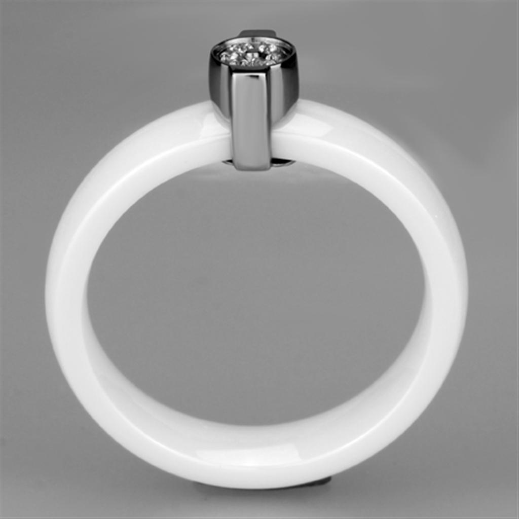 3W958 High Polished Stainless Steel Ring featuring a white ceramic center stone, showcasing a sleek and modern design.