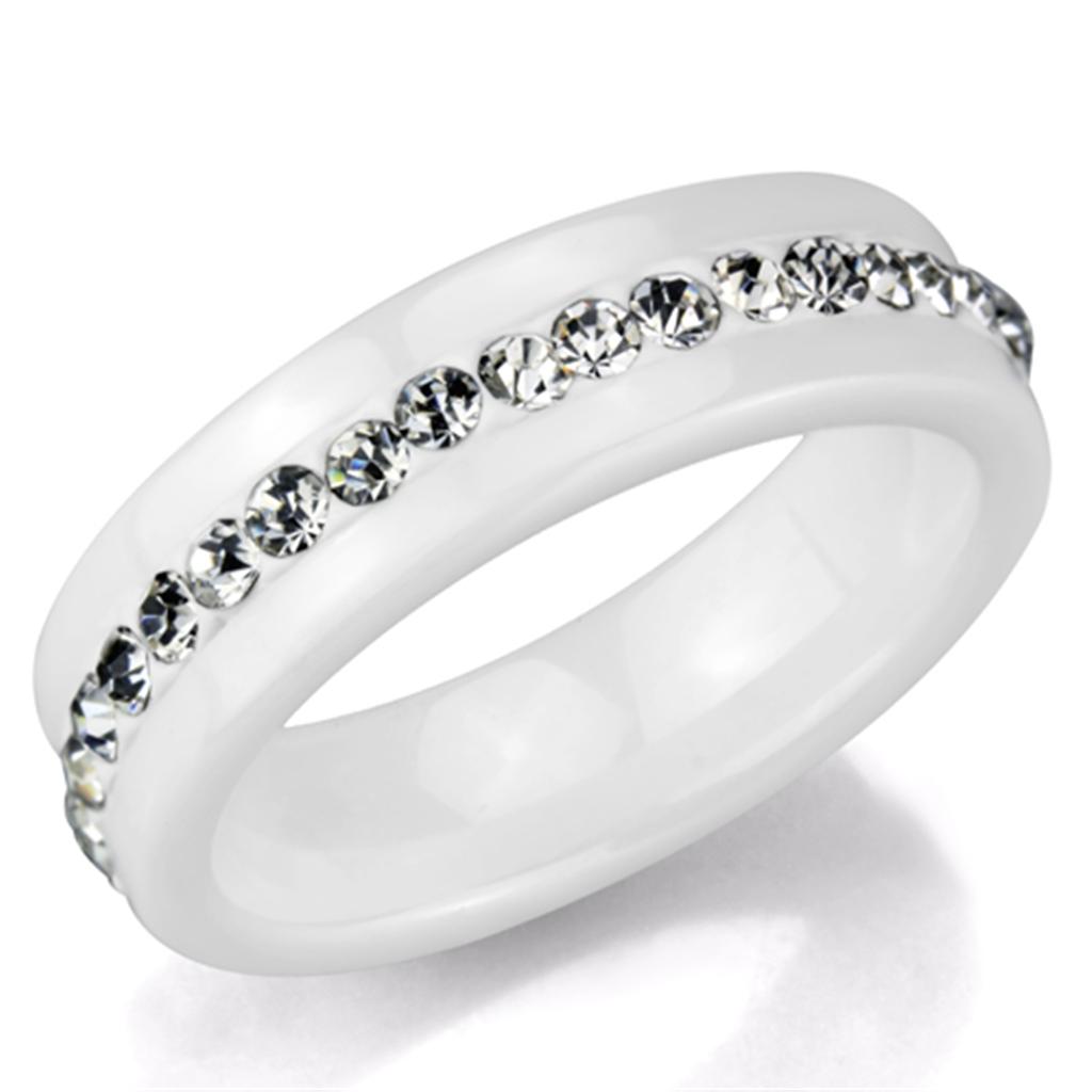 3W968 High Polished Stainless Steel Ring featuring a white ceramic center stone, showcasing a sleek and elegant design.